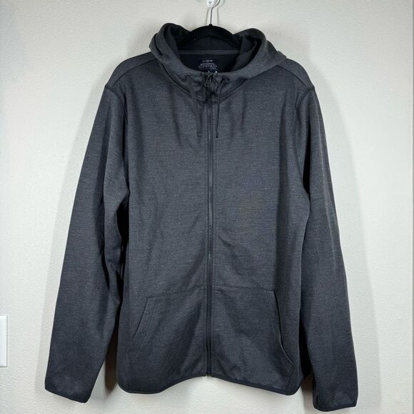 NWT J. Crew Performance Full Zip Hoodie Jacket Dark Gray Athleisure Large - Picture 1 of 8